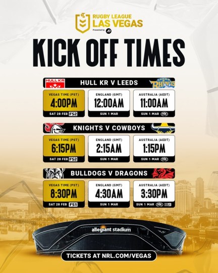 Rugby League Las Vegas 2026: Kick-off times and broadcast details confirmed