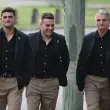 Panthers trio Nathan Cleary, media manager Michael Blok and coach-turned lawyer Ivan Cleary.