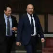 Parramatta Eels CEO Jim Sarantinos (right) and football manager Mark O’Neill (left) arrive at the Supreme Court in Sydney on Monday.