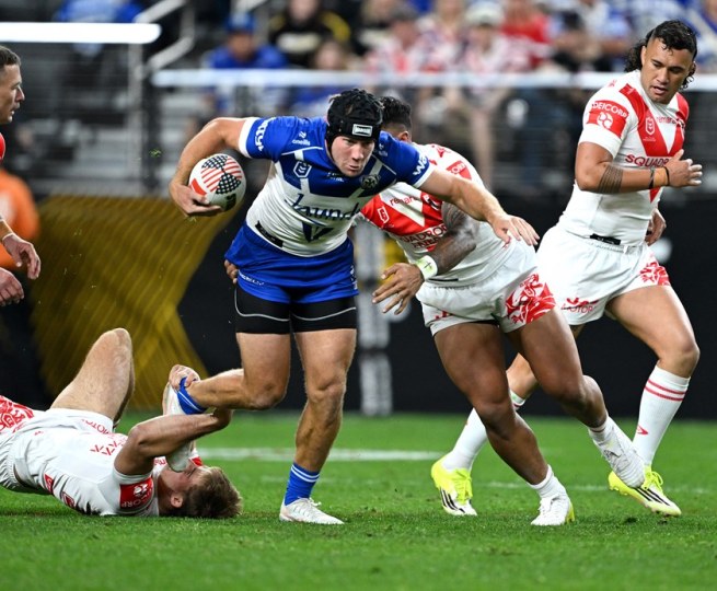 Matt Burton ran the ball 15 times in Vegas, while halves partner Lachlan Galvin had 22 runs in an indication of how the Bulldogs pair are going to play this year.