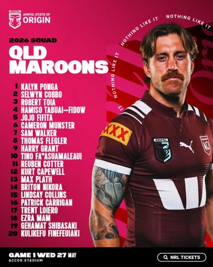 Walker, Collins & Toia selected for QLD