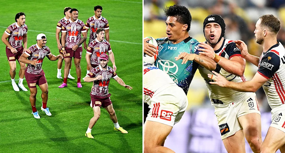 Murray Taulagi with fellow NRL players.