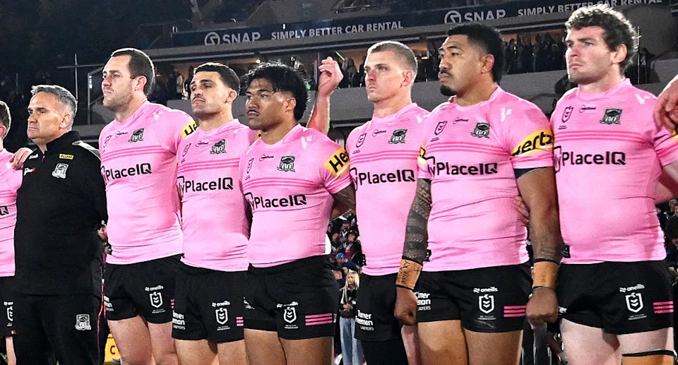 Freddy Lussick with Panthers teammates.