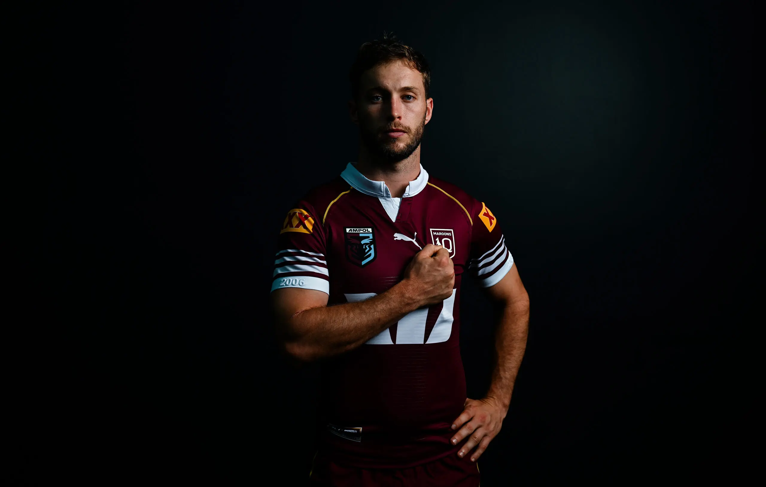 BRISBANE, AUSTRALIA - MAY 18: Sam Walker poses for a photo during a Queensland Maroons Men's State Of Origin media opportunity at Suncorp Stadium on May 18, 2026 in Brisbane, Australia. (Photo by Bradley Kanaris/Getty Images)
