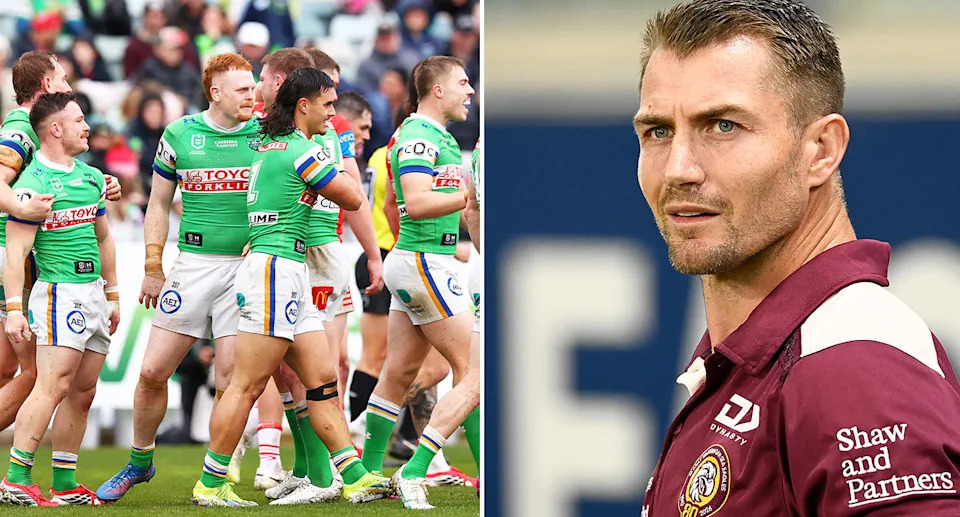 Pictured left is Canberra Raiders hooker Tom Starling and Manly Sea Eagles coach Kieran Foran on right.