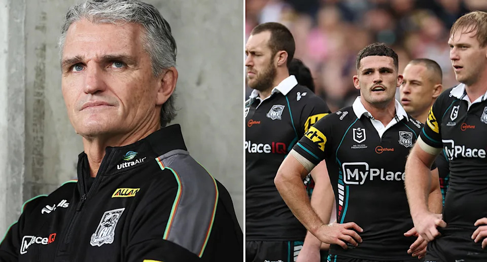 Pictured left to right, Panthers coach Ivan Cleary and injured Penrith halfback Nathan Cleary.