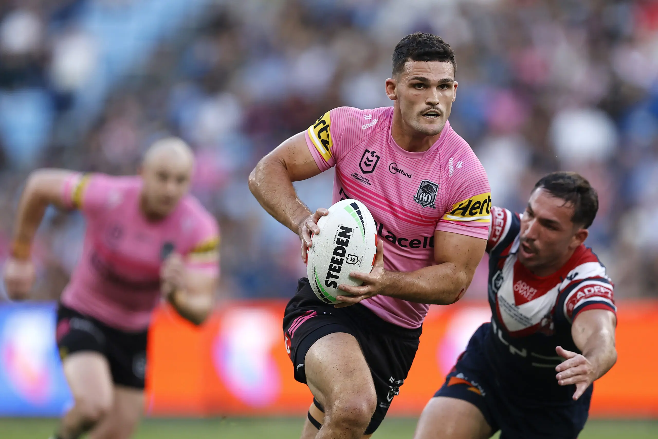 SYDNEY, AUSTRALIA - MARCH 20: Nathan Cleary of the Panthers runs the ball during the round three NRL match between the Sydney Roosters and Penrith Panthers at Allianz Stadium on March 20, 2026 in Sydney, Australia. (Photo by Brendon Thorne/Getty Images)