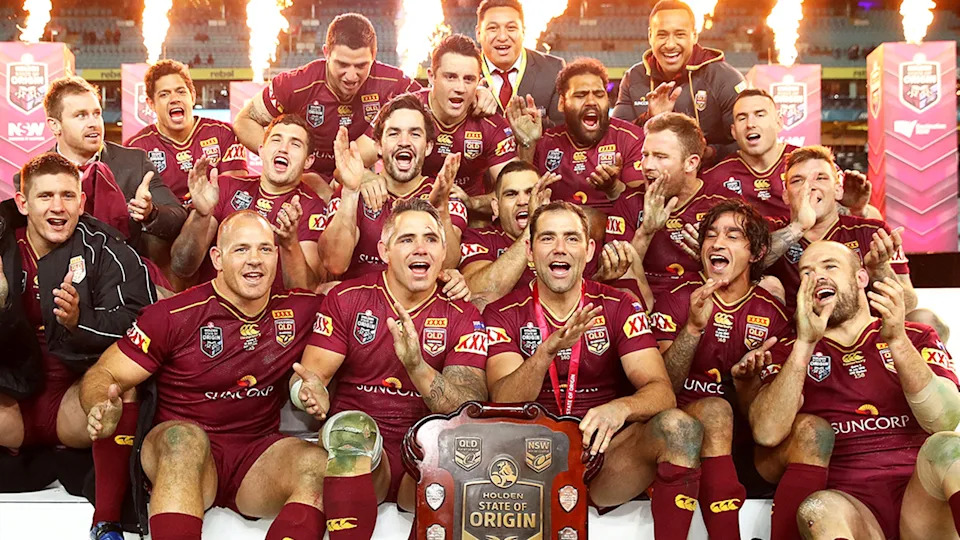 Darius Boyd celebrates winning State of Origin.