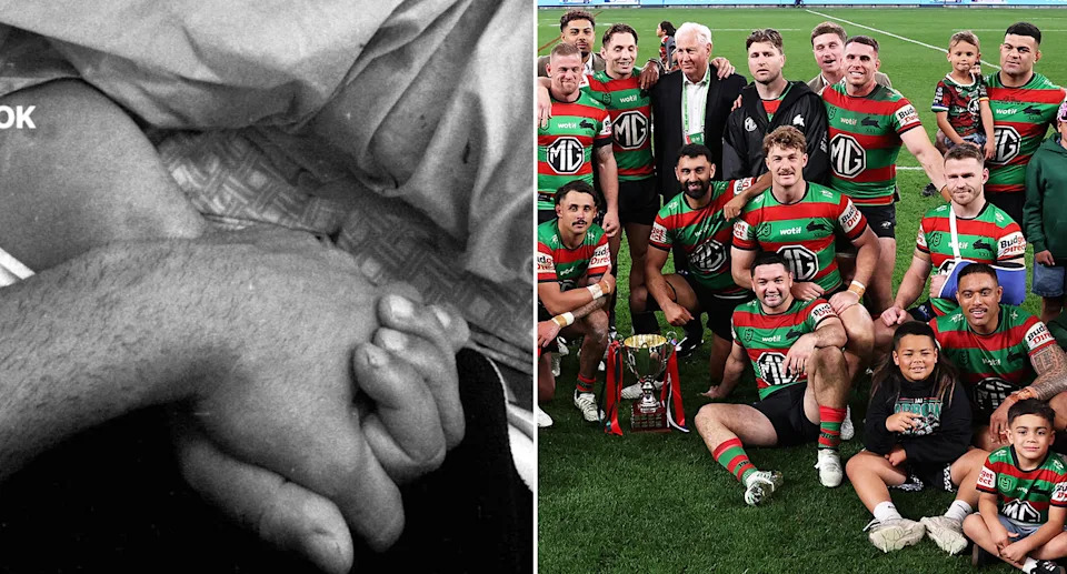 David Fifita with his father and South Sydney teammates.