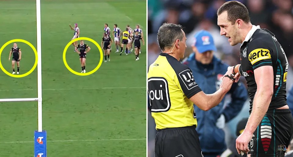 Panthers players, pictured here turning their backs and allowing Sandon Smith to stroll through.
