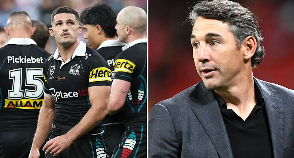 Pictured right to left, NRL legend Billy Slater and Penrith Panthers star Nathan Cleary.
