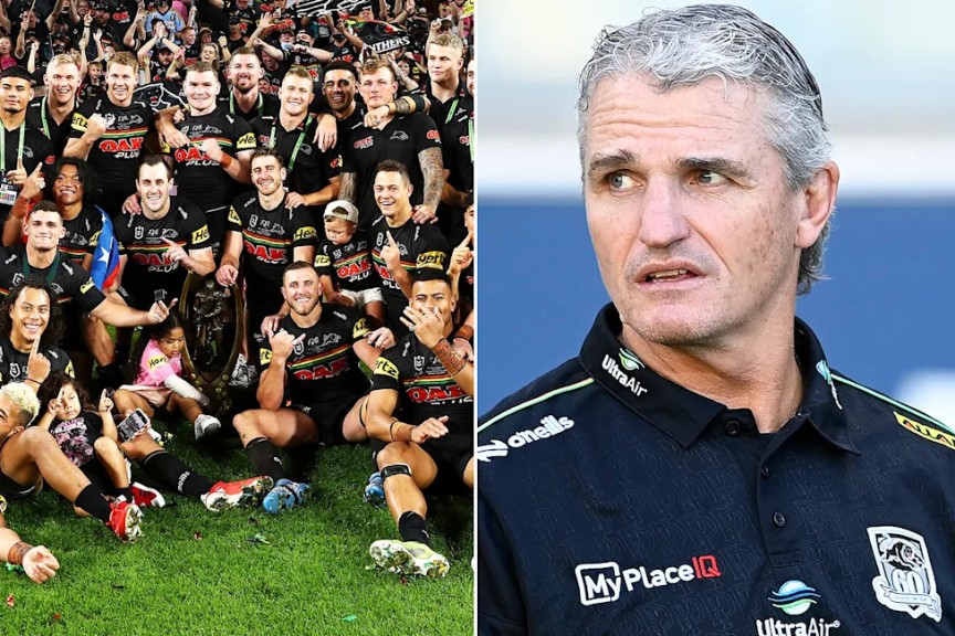 Ivan Cleary alongside Panthers players after the 2021 NRL grand final.