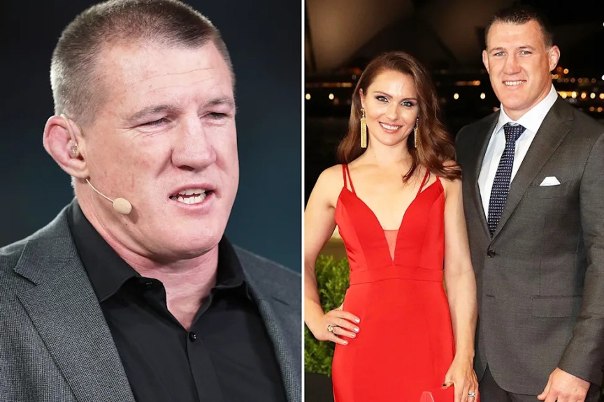 The left image shows NRL great Paul Gallen and the right is an image alongside his wife Anne.