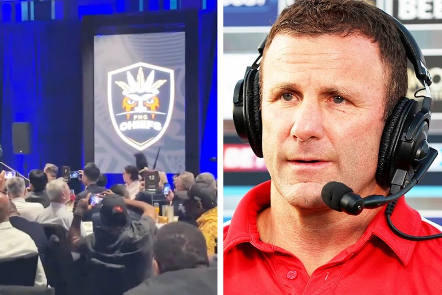 The PNG Chiefs announcement and Willie Peters during an interview.