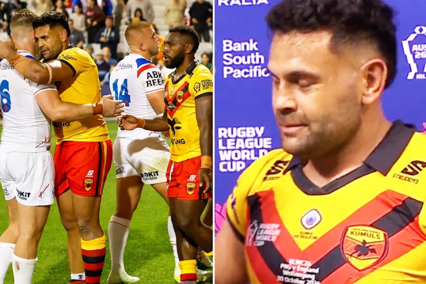 These images show PNG captain Rhyse Martin at the Rugby League World Cup.
