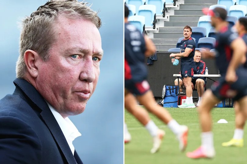 Pictured left to right, Roosters coach Trent Robinson and NRL star Connor Watson.