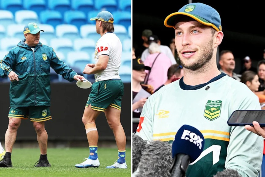 Kevin Walters during training and Sam Walker speaks to the media.